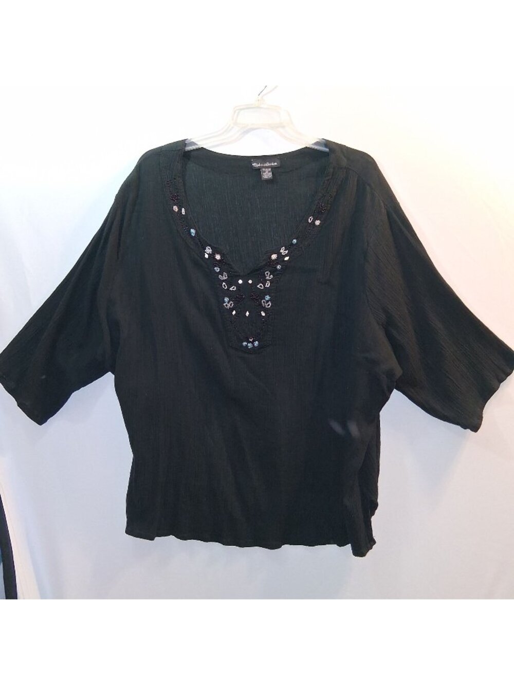 Club Z Collection Black Cotton Beaded V-Neck Tunic Top 4X